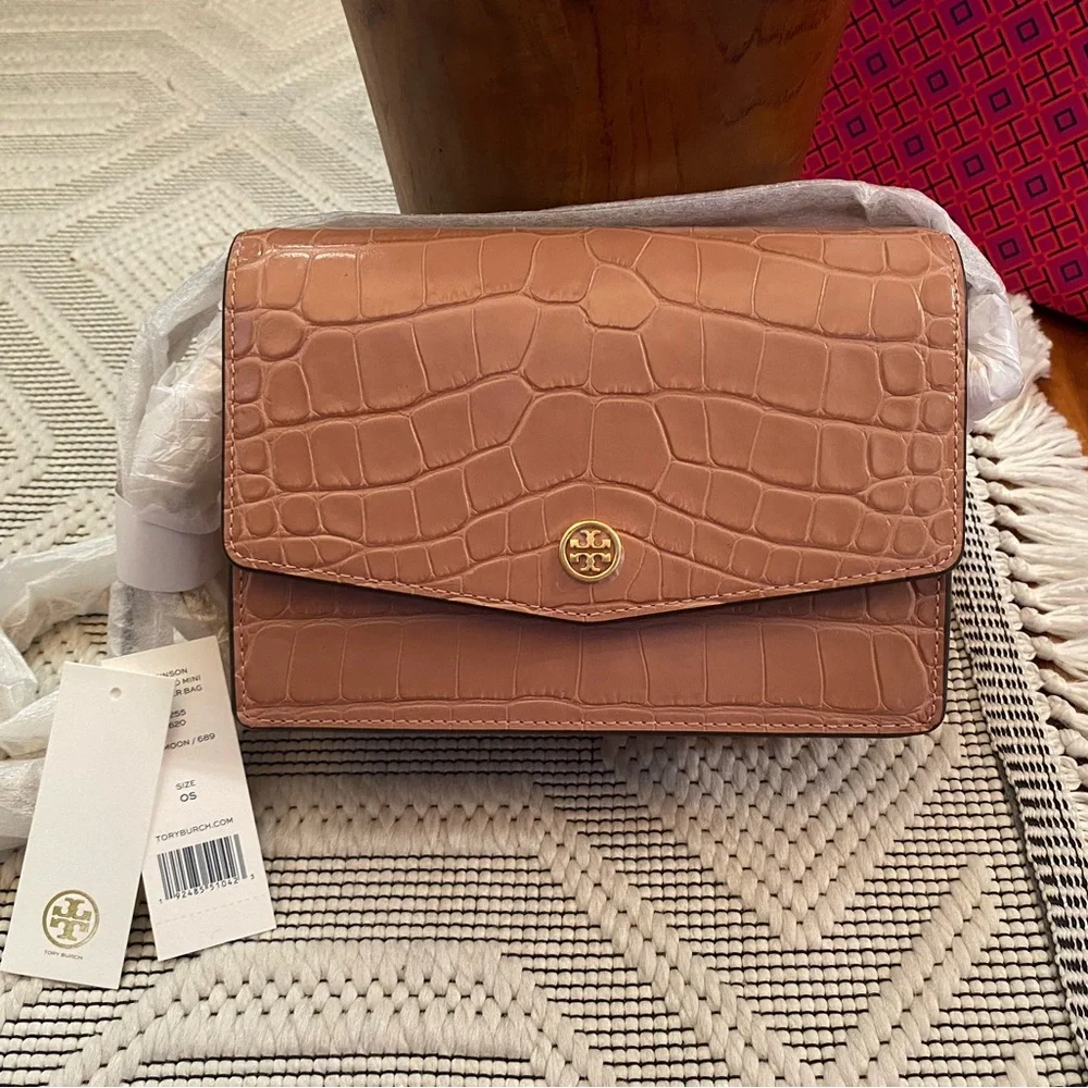 Tory Burch Robinson Croc-Embossed Mini Shoulder Bag